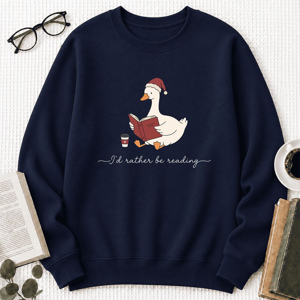 I'd Rather Be Reading Printed Sweatshirt | Cozy Christmas Book Lover Gift Navy