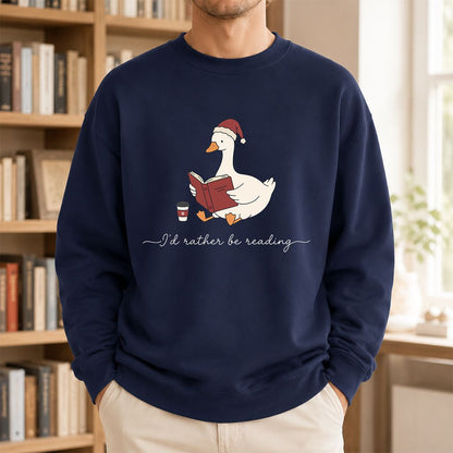 I'd Rather Be Reading Printed Sweatshirt | Cozy Christmas Book Lover Gift Navy
