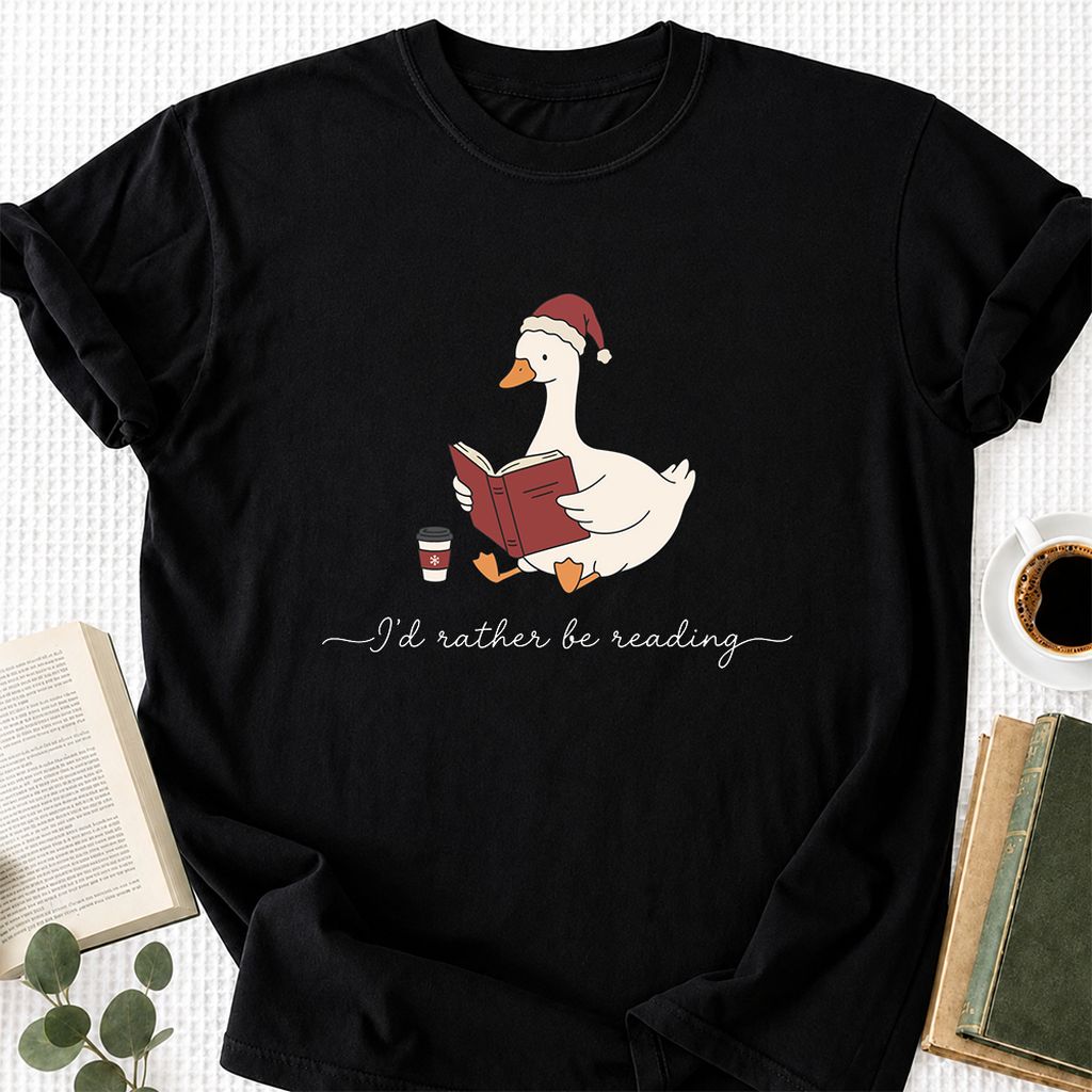 I'd Rather Be Reading Printed T-Shirt | Cozy Christmas Book Lover Gift Black
