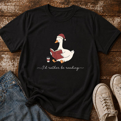 I'd Rather Be Reading Printed T-Shirt | Cozy Christmas Book Lover Gift Black