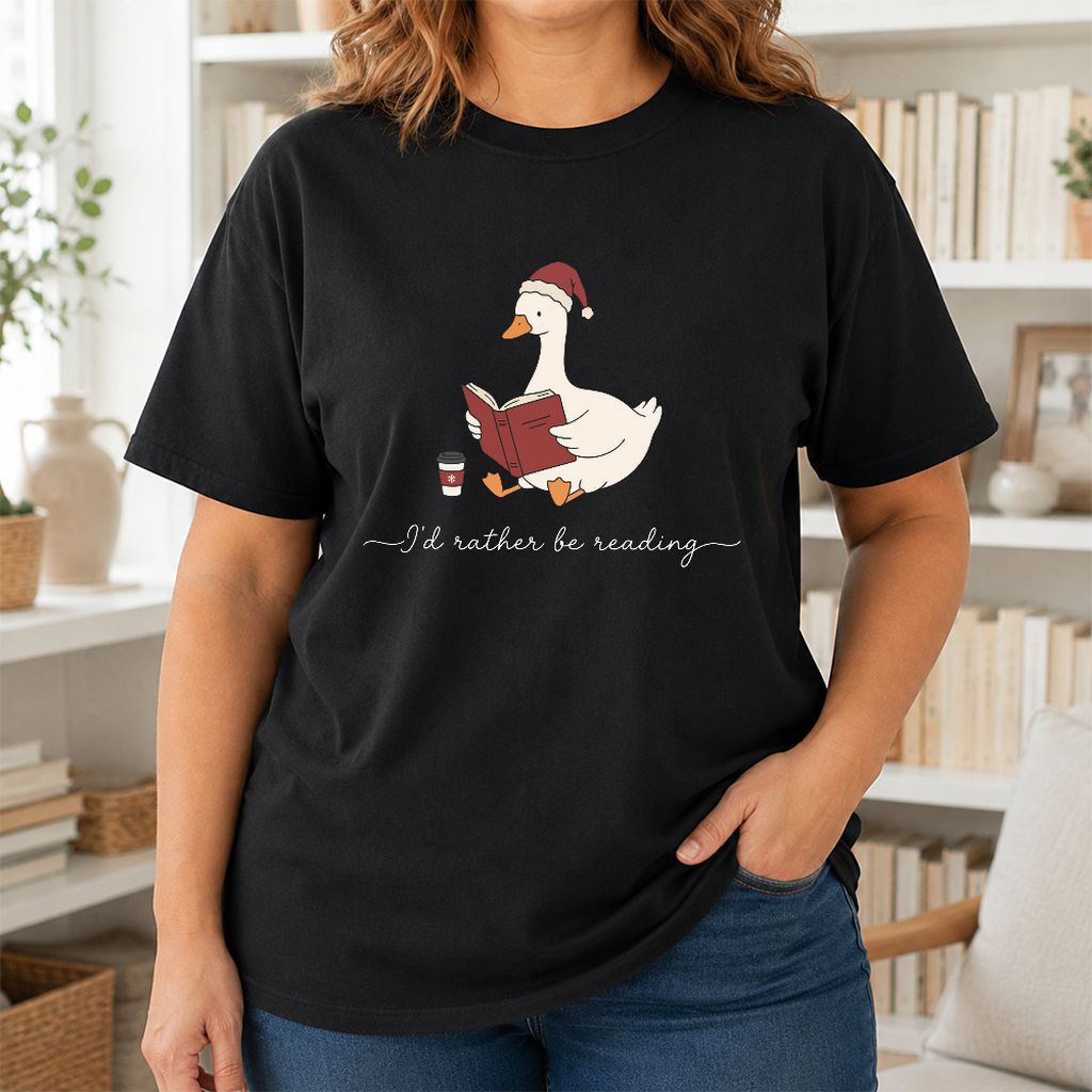 I'd Rather Be Reading Printed T-Shirt | Cozy Christmas Book Lover Gift Black