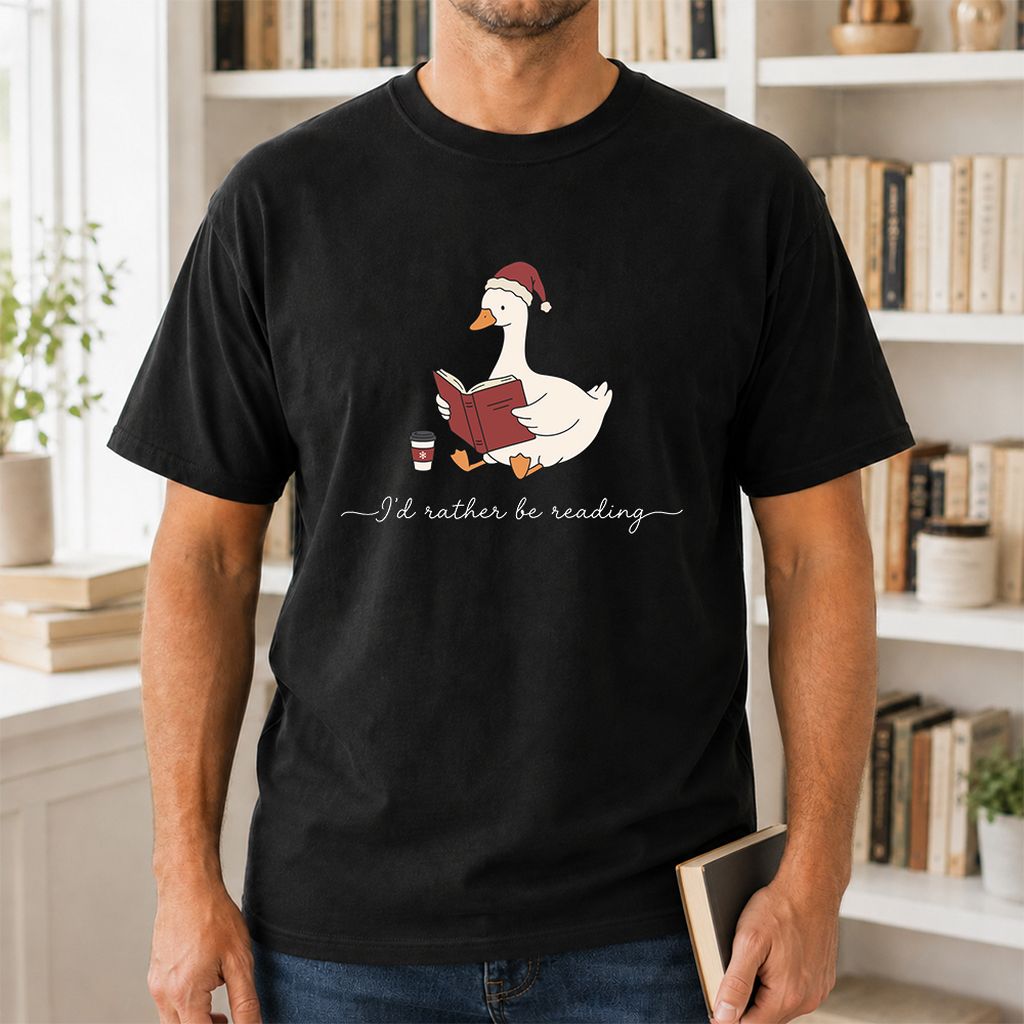 I'd Rather Be Reading Printed T-Shirt | Cozy Christmas Book Lover Gift Black