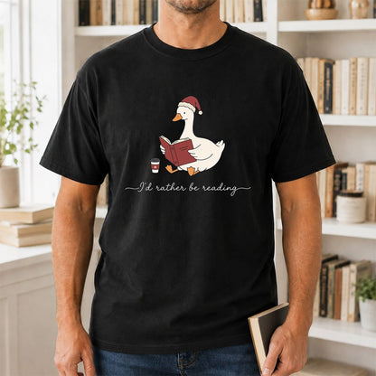 I'd Rather Be Reading Printed T-Shirt | Cozy Christmas Book Lover Gift Black