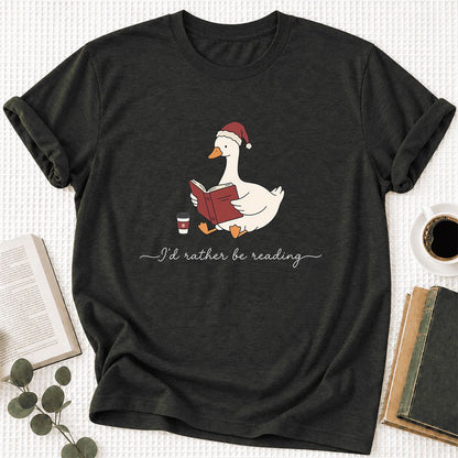 I'd Rather Be Reading Ultra-Soft Cotton T-Shirt | Cozy Christmas Book Lover Gift Black Heather