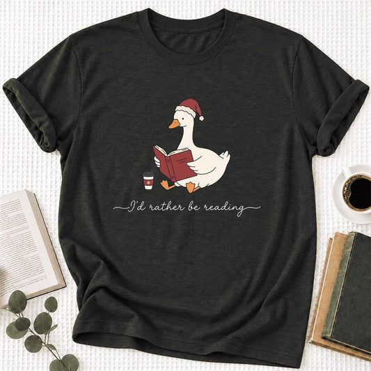 I'd Rather Be Reading Ultra-Soft Cotton T-Shirt | Cozy Christmas Book Lover Gift Black Heather