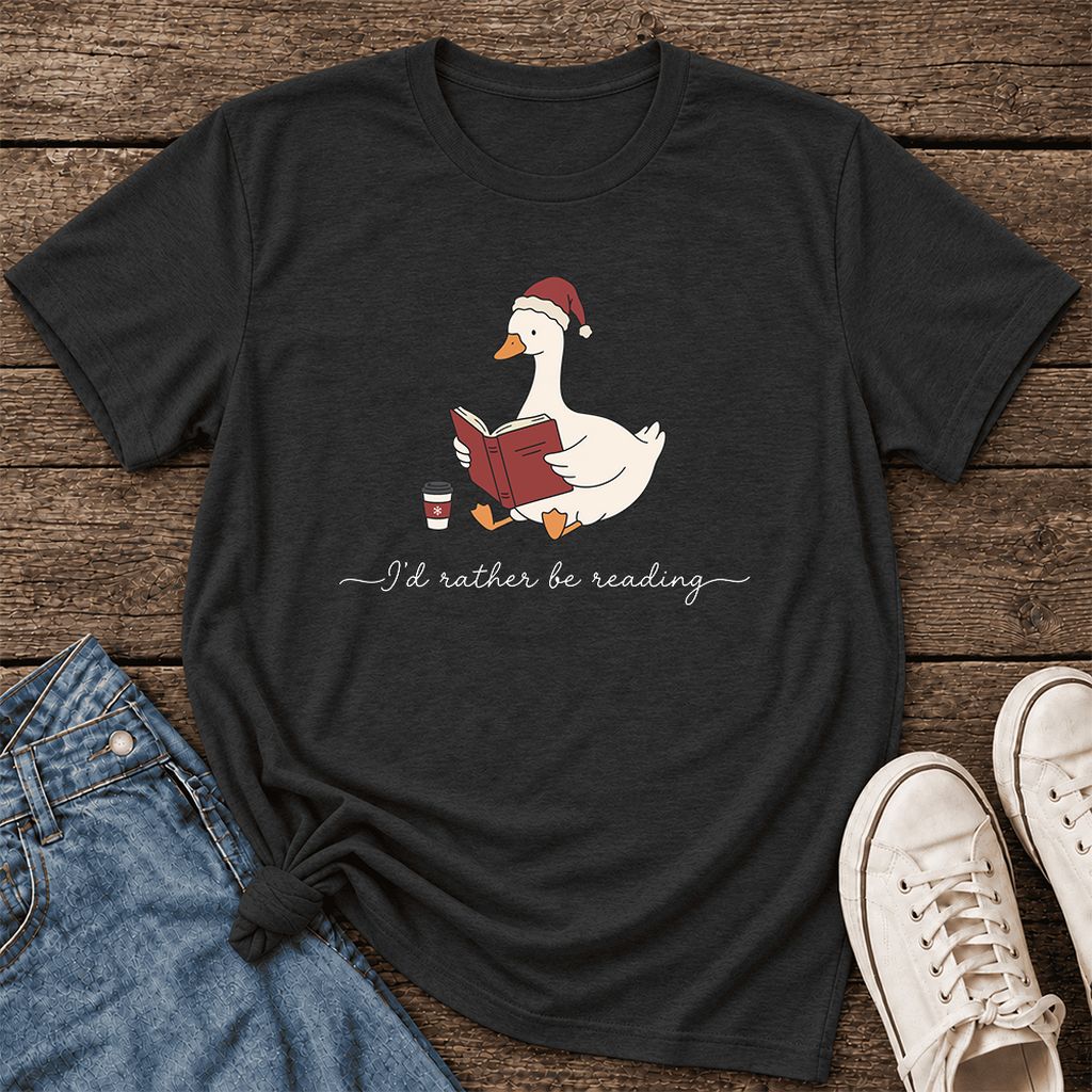 I'd Rather Be Reading Ultra-Soft Cotton T-Shirt | Cozy Christmas Book Lover Gift Black Heather
