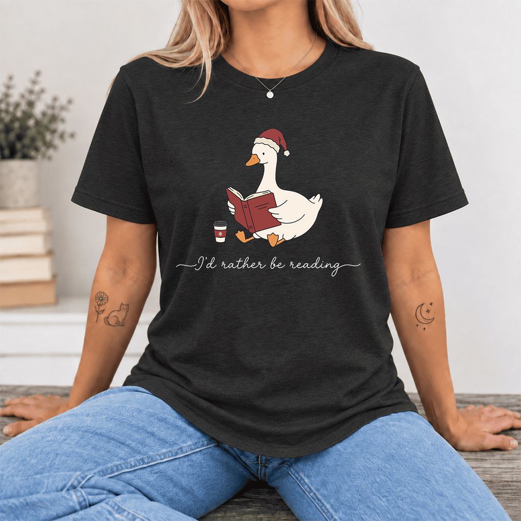 I'd Rather Be Reading Ultra-Soft Cotton T-Shirt | Cozy Christmas Book Lover Gift Black Heather
