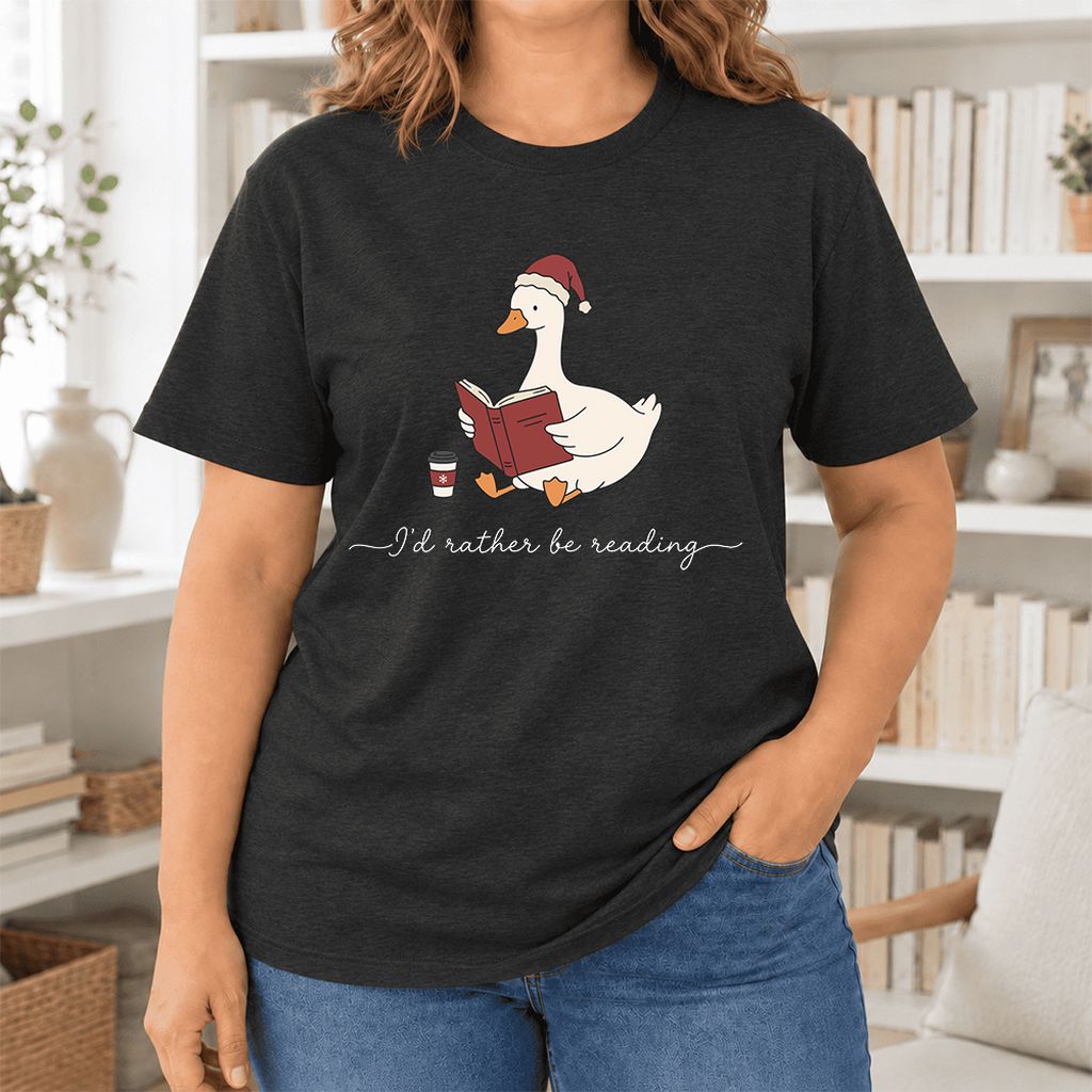 I'd Rather Be Reading Ultra-Soft Cotton T-Shirt | Cozy Christmas Book Lover Gift Black Heather