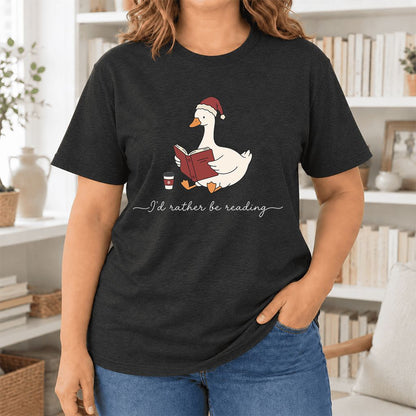 I'd Rather Be Reading Ultra-Soft Cotton T-Shirt | Cozy Christmas Book Lover Gift Black Heather