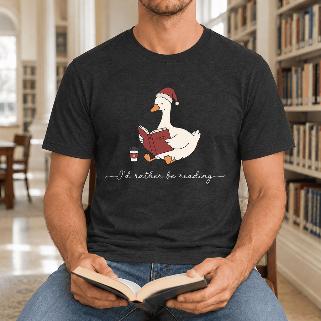 I'd Rather Be Reading Ultra-Soft Cotton T-Shirt | Cozy Christmas Book Lover Gift Black Heather