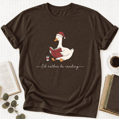 I'd Rather Be Reading Ultra-Soft Cotton T-Shirt | Cozy Christmas Book Lover Gift Brown