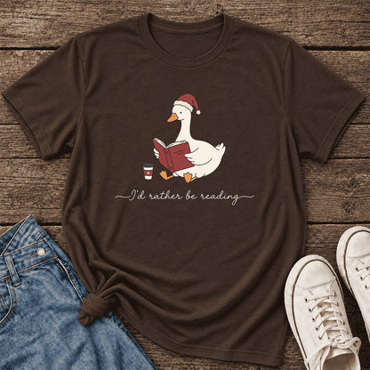 I'd Rather Be Reading Ultra-Soft Cotton T-Shirt | Cozy Christmas Book Lover Gift Brown