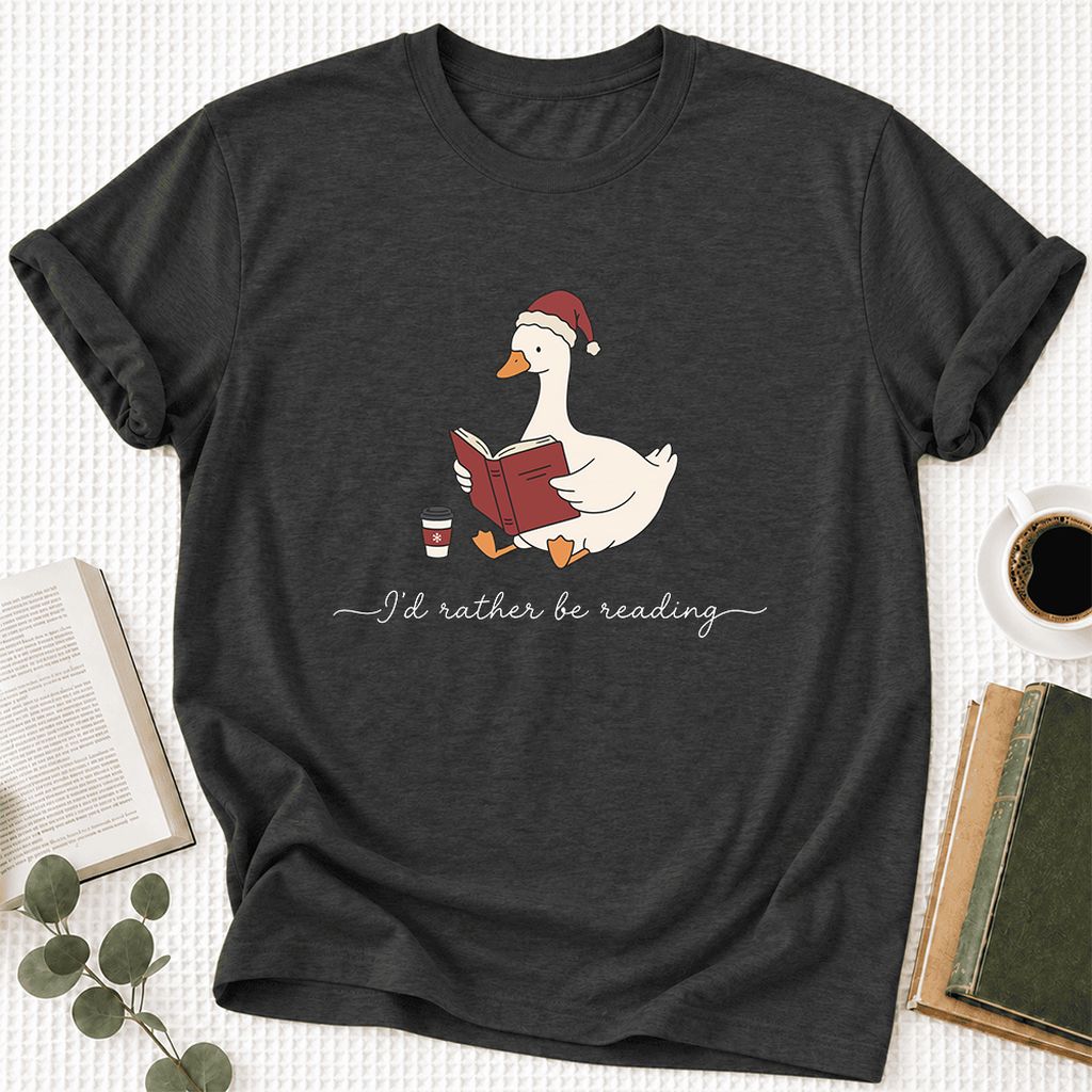 I'd Rather Be Reading Ultra-Soft Cotton T-Shirt | Cozy Christmas Book Lover Gift Dark Grey Heather