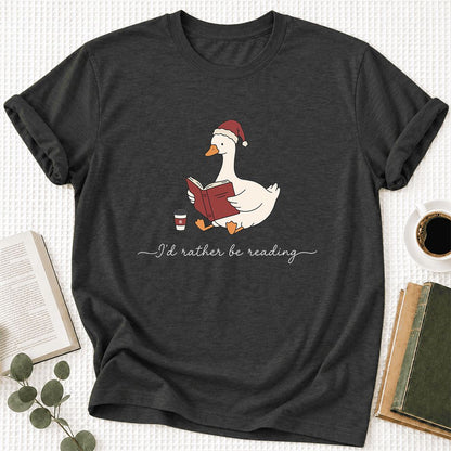 I'd Rather Be Reading Ultra-Soft Cotton T-Shirt | Cozy Christmas Book Lover Gift Dark Grey Heather