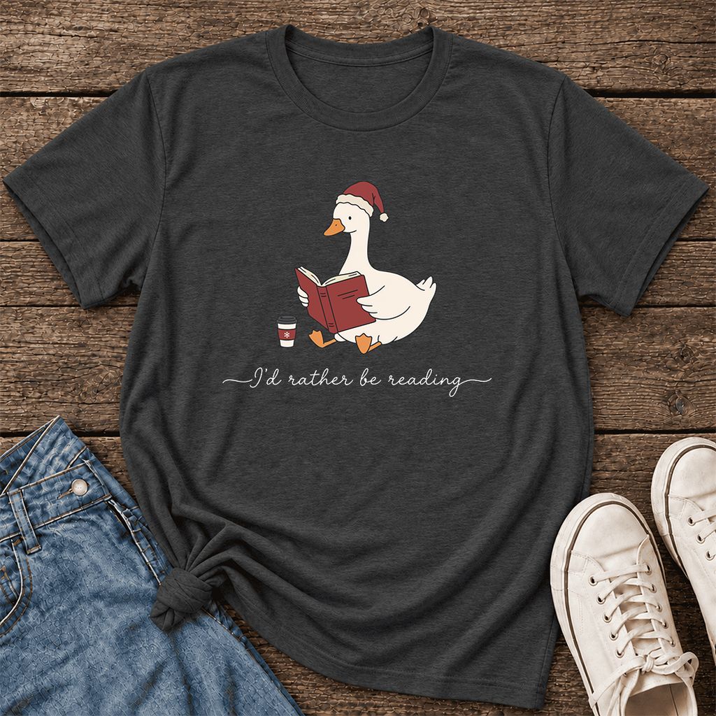 I'd Rather Be Reading Ultra-Soft Cotton T-Shirt | Cozy Christmas Book Lover Gift Dark Grey Heather