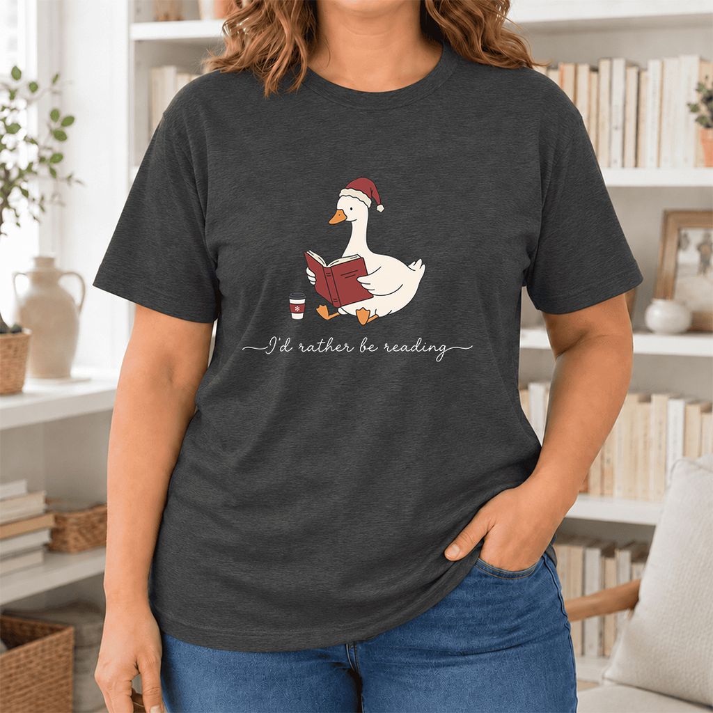 I'd Rather Be Reading Ultra-Soft Cotton T-Shirt | Cozy Christmas Book Lover Gift Dark Grey Heather