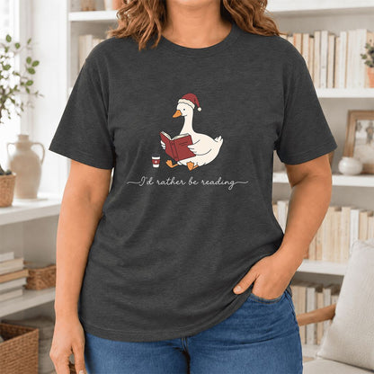 I'd Rather Be Reading Ultra-Soft Cotton T-Shirt | Cozy Christmas Book Lover Gift Dark Grey Heather