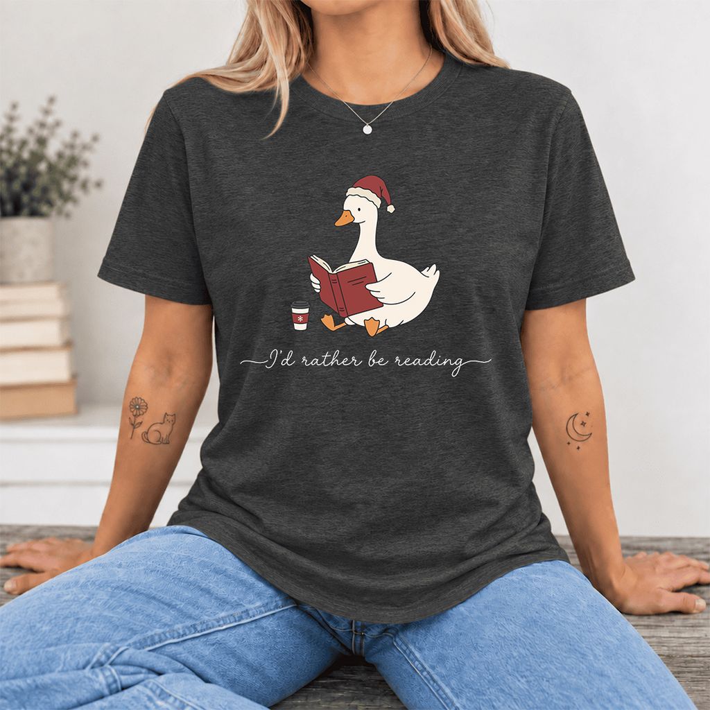 I'd Rather Be Reading Ultra-Soft Cotton T-Shirt | Cozy Christmas Book Lover Gift Dark Grey Heather