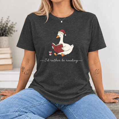 I'd Rather Be Reading Ultra-Soft Cotton T-Shirt | Cozy Christmas Book Lover Gift Dark Grey Heather