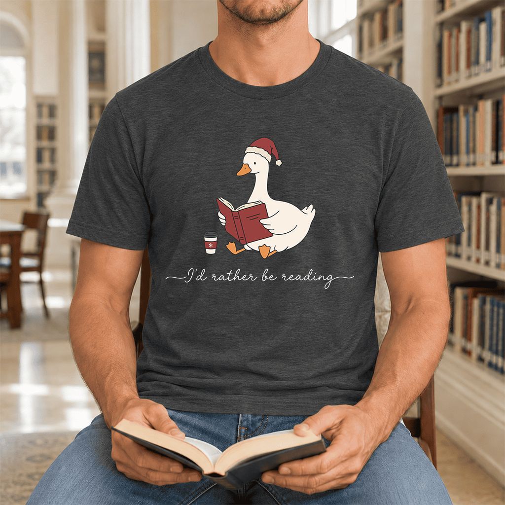 I'd Rather Be Reading Ultra-Soft Cotton T-Shirt | Cozy Christmas Book Lover Gift Dark Grey Heather