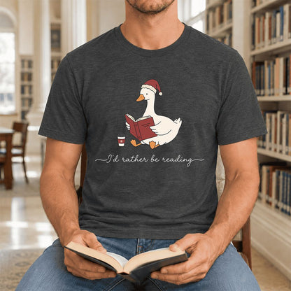 I'd Rather Be Reading Ultra-Soft Cotton T-Shirt | Cozy Christmas Book Lover Gift Dark Grey Heather