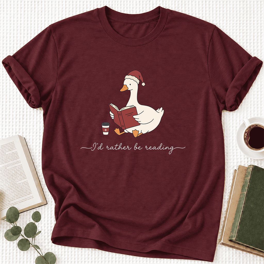 I'd Rather Be Reading Ultra-Soft Cotton T-Shirt | Cozy Christmas Book Lover Gift Maroon