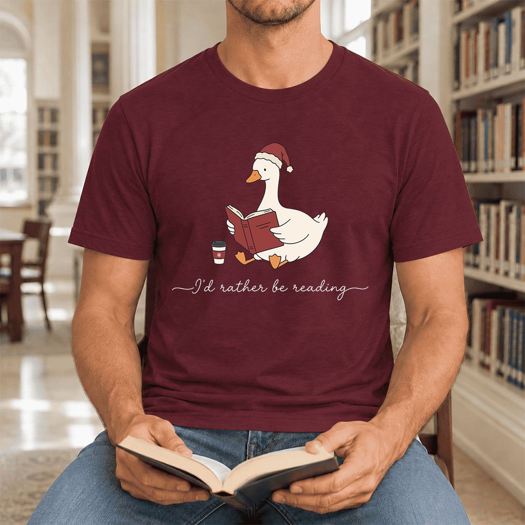 I'd Rather Be Reading Ultra-Soft Cotton T-Shirt | Cozy Christmas Book Lover Gift Maroon