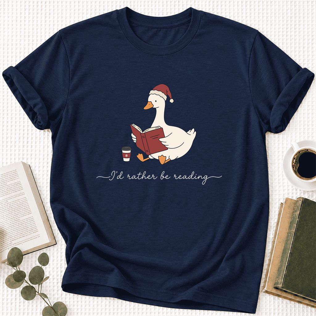 I'd Rather Be Reading Ultra-Soft Cotton T-Shirt | Cozy Christmas Book Lover Gift Navy