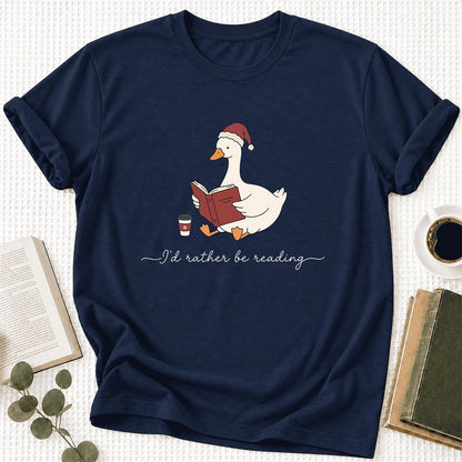 I'd Rather Be Reading Ultra-Soft Cotton T-Shirt | Cozy Christmas Book Lover Gift Navy