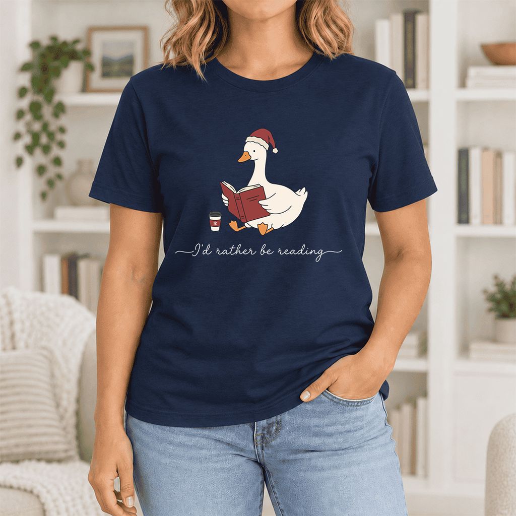 I'd Rather Be Reading Ultra-Soft Cotton T-Shirt | Cozy Christmas Book Lover Gift Navy