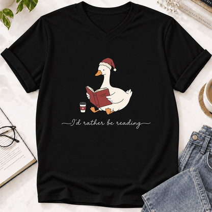 I'd Rather Be Reading Ultra-Soft V-Neck | Cozy Christmas Book Lover Gift Black
