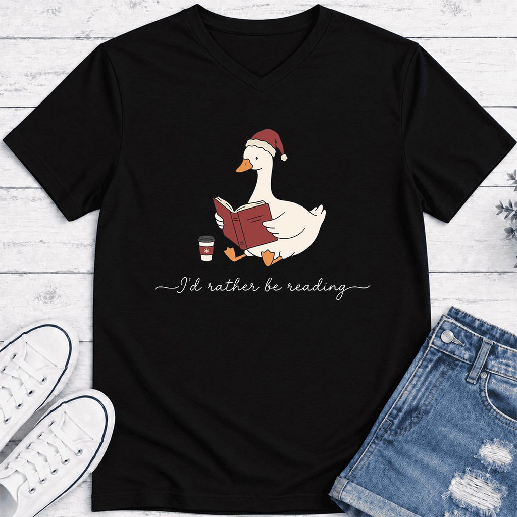 I'd Rather Be Reading Ultra-Soft V-Neck | Cozy Christmas Book Lover Gift Black