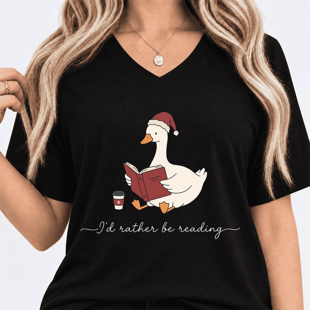 I'd Rather Be Reading Ultra-Soft V-Neck | Cozy Christmas Book Lover Gift Black