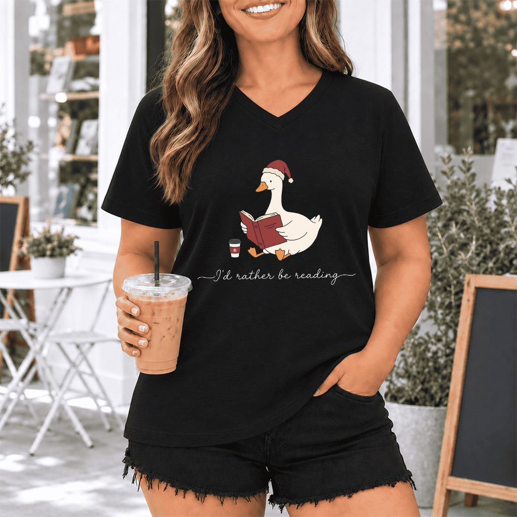 I'd Rather Be Reading Ultra-Soft V-Neck | Cozy Christmas Book Lover Gift Black