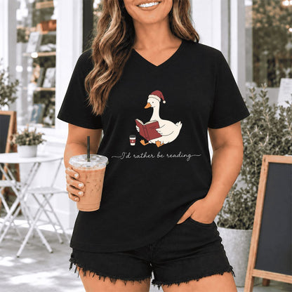 I'd Rather Be Reading Ultra-Soft V-Neck | Cozy Christmas Book Lover Gift Black