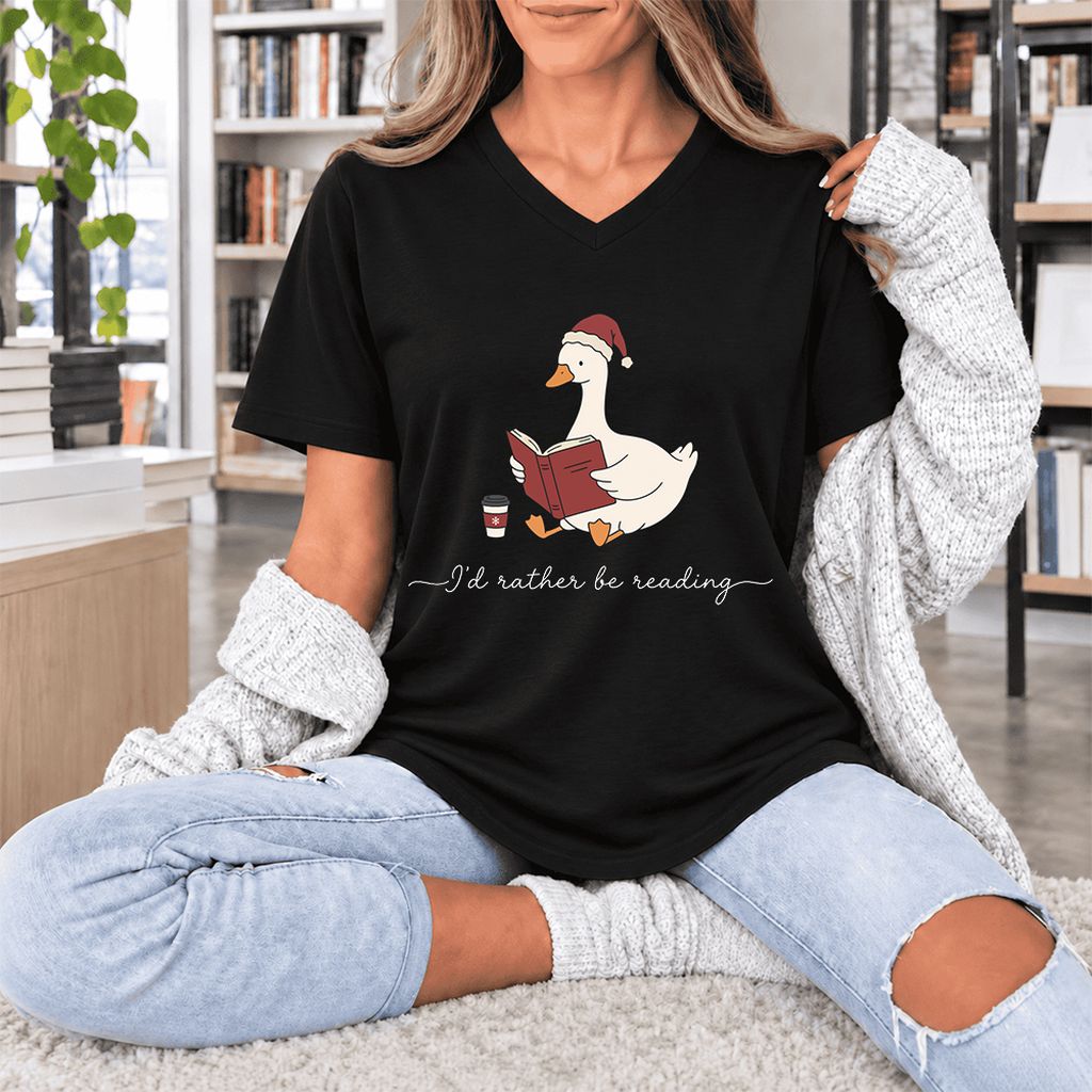 I'd Rather Be Reading Ultra-Soft V-Neck | Cozy Christmas Book Lover Gift Black