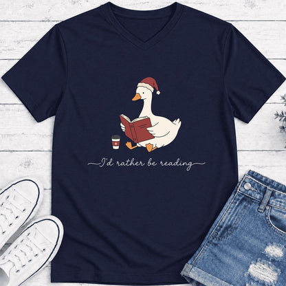 I'd Rather Be Reading Ultra-Soft V-Neck | Cozy Christmas Book Lover Gift Navy