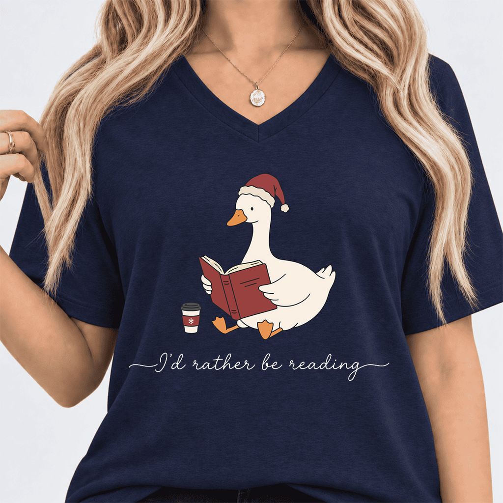 I'd Rather Be Reading Ultra-Soft V-Neck | Cozy Christmas Book Lover Gift Navy