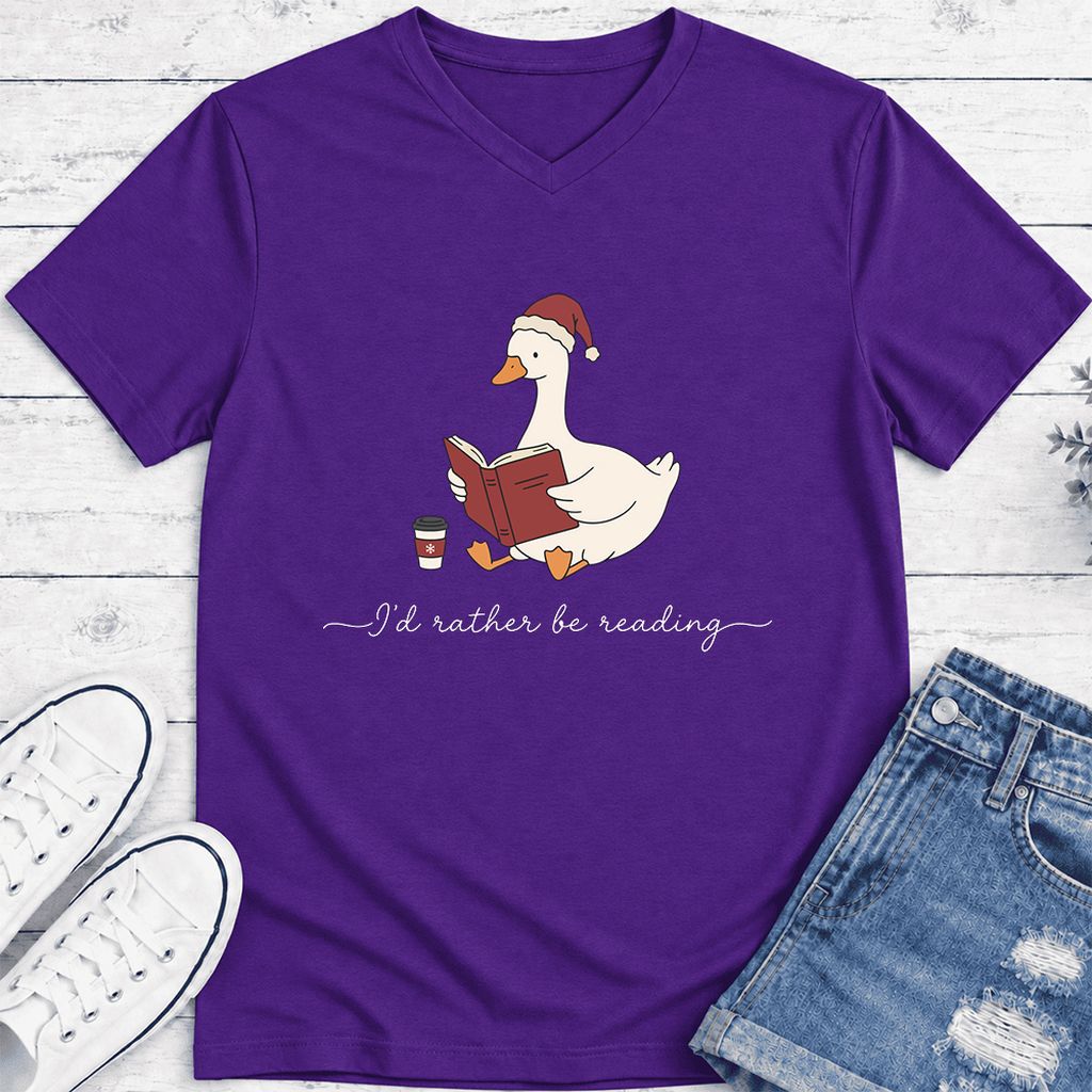 I'd Rather Be Reading Ultra-Soft V-Neck | Cozy Christmas Book Lover Gift Team Purple