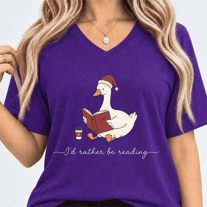 I'd Rather Be Reading Ultra-Soft V-Neck | Cozy Christmas Book Lover Gift Team Purple