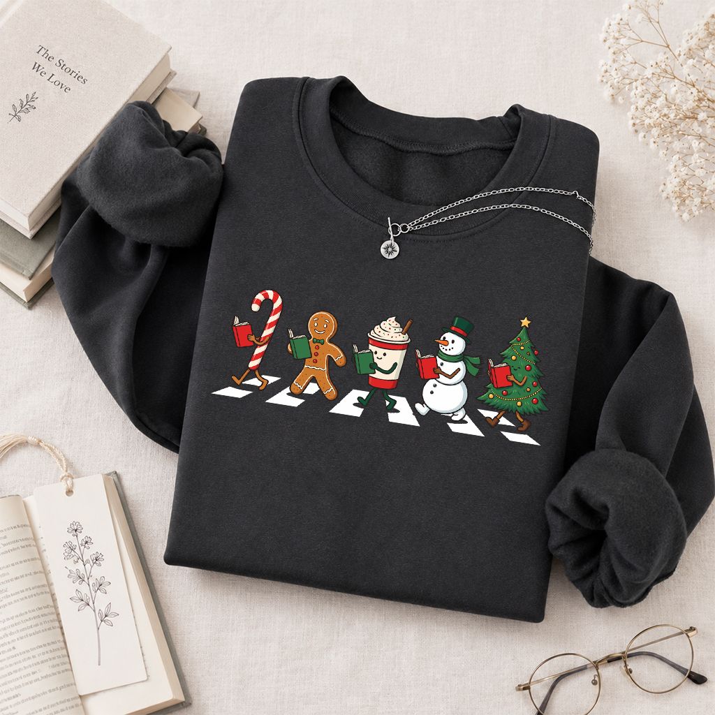 Christmas Reading Parade Printed Sweatshirt | Christmas Reader Gift Dark Heather
