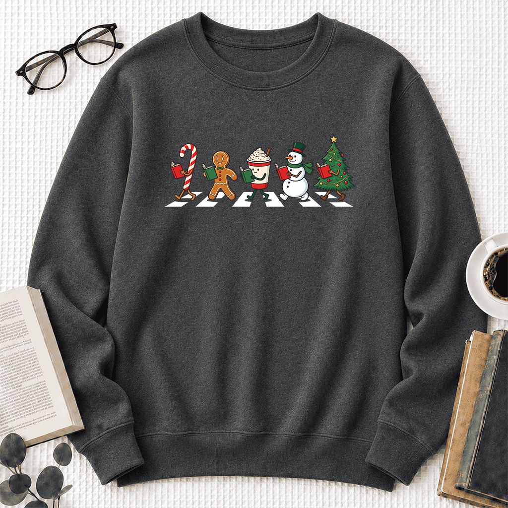 Christmas Reading Parade Printed Sweatshirt | Christmas Reader Gift Dark Heather