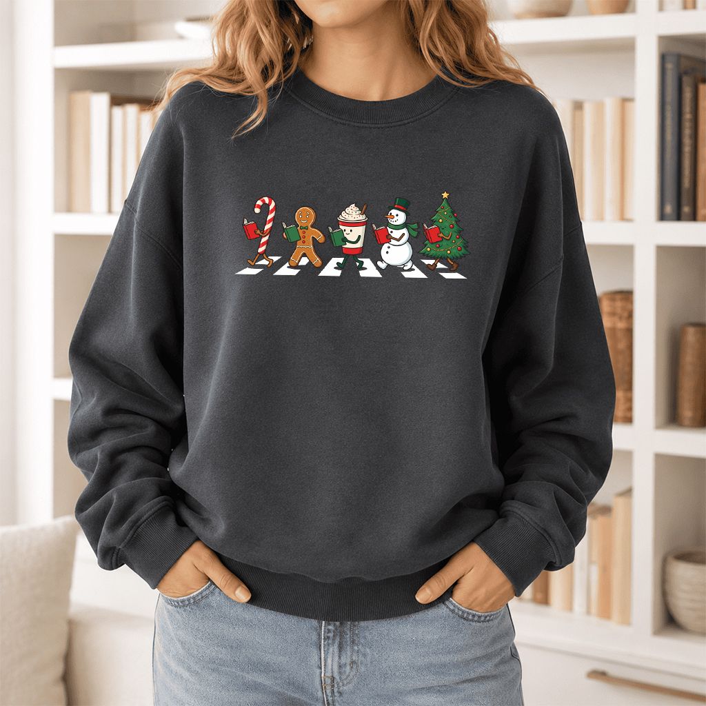 Christmas Reading Parade Printed Sweatshirt | Christmas Reader Gift Dark Heather