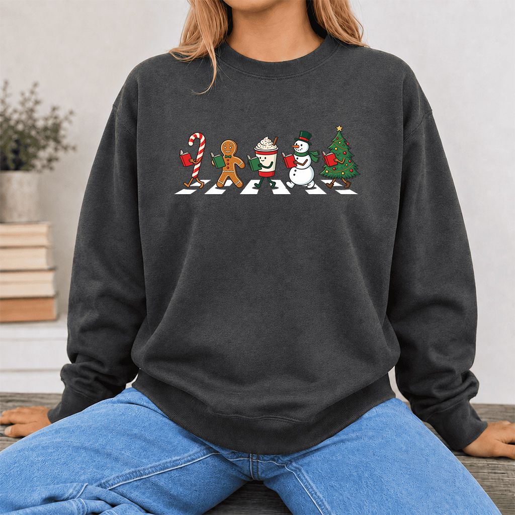 Christmas Reading Parade Printed Sweatshirt | Christmas Reader Gift Dark Heather