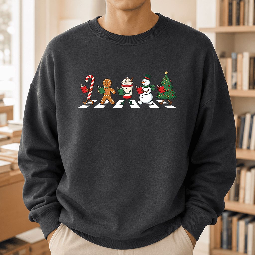 Christmas Reading Parade Printed Sweatshirt | Christmas Reader Gift Dark Heather