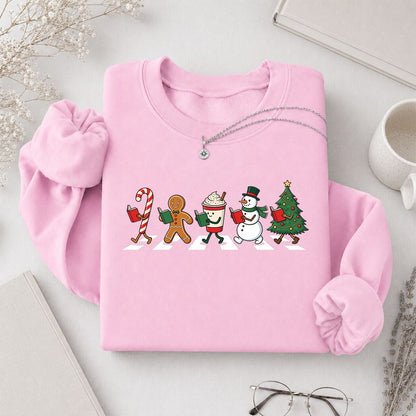 Christmas Reading Parade Printed Sweatshirt | Christmas Reader Gift Light Pink