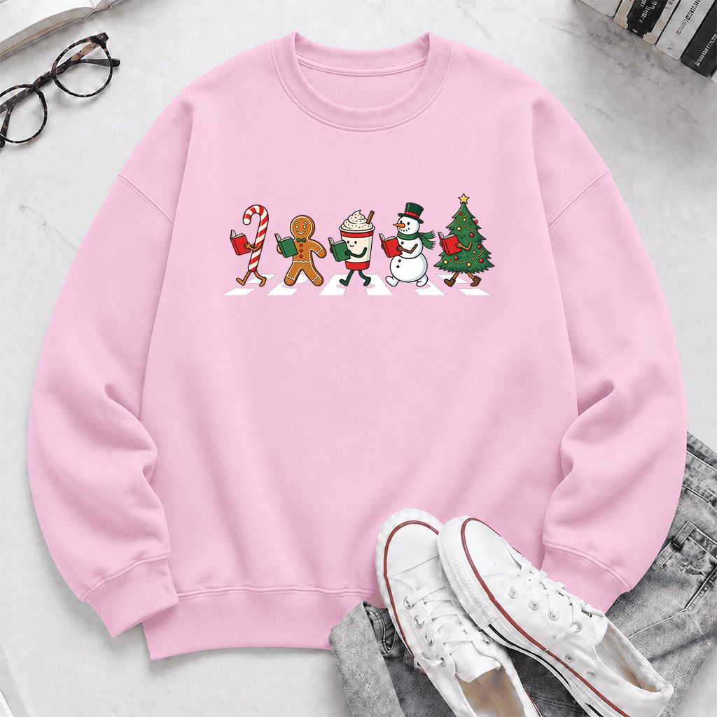 Christmas Reading Parade Printed Sweatshirt | Christmas Reader Gift Light Pink