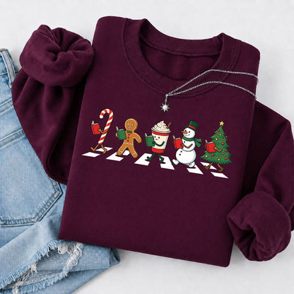 Christmas Reading Parade Printed Sweatshirt | Christmas Reader Gift Maroon