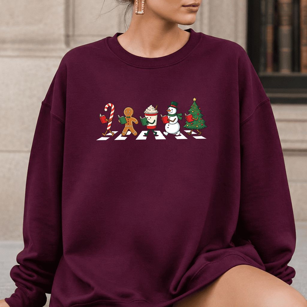 Christmas Reading Parade Printed Sweatshirt | Christmas Reader Gift Maroon