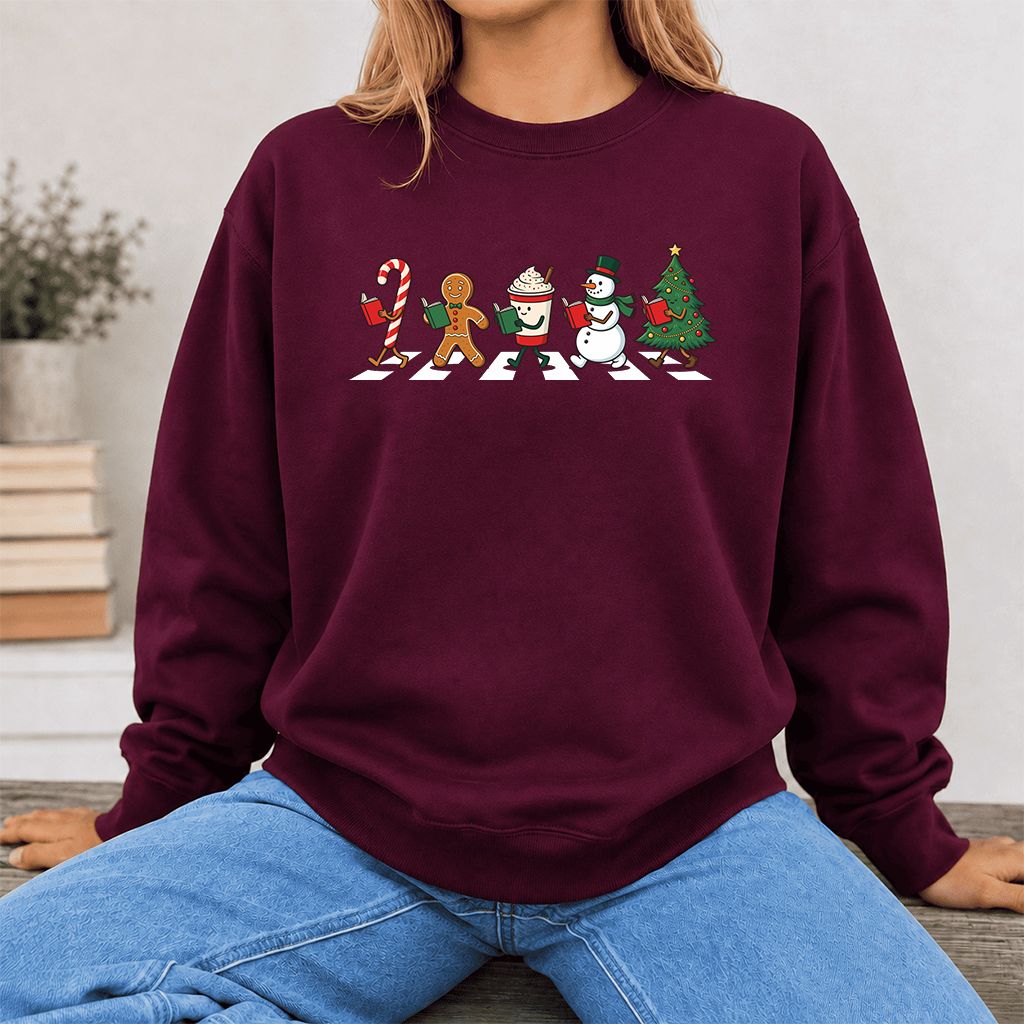 Christmas Reading Parade Printed Sweatshirt | Christmas Reader Gift Maroon
